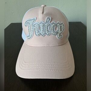 JUICY COUTURE Hat White & Pink Rhinestone Adjustable Womens Cap